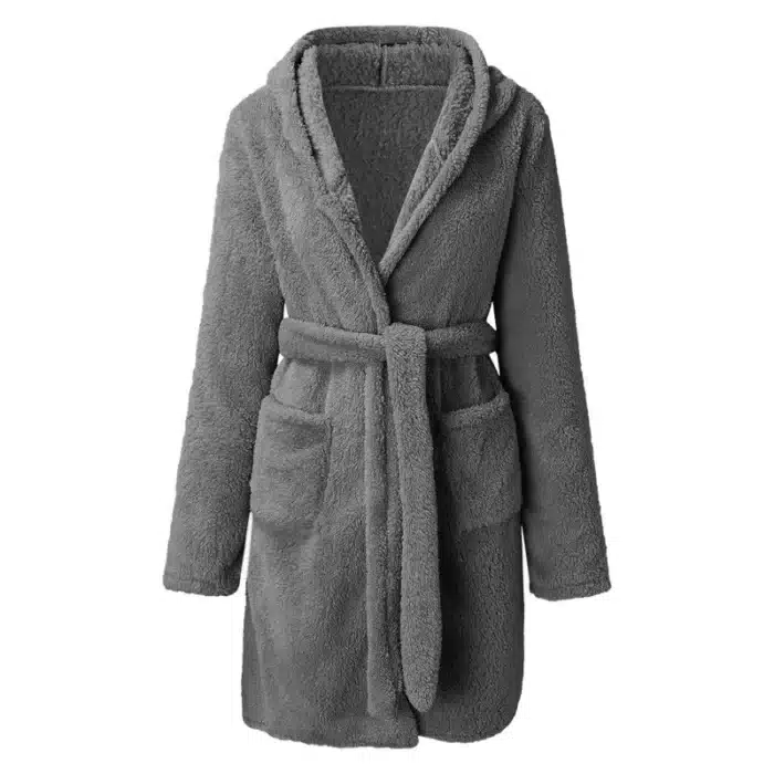 Peignoir en Velours à Capuche pour Femme, Couleur Unie, Mignon, Chaud, Dessin Animé, Lapin, Glutnel, Kimono, Vêtements de Nuit 5