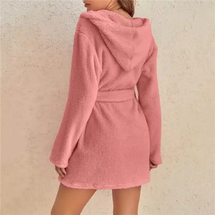 Peignoir en Velours à Capuche pour Femme, Couleur Unie, Mignon, Chaud, Dessin Animé, Lapin, Glutnel, Kimono, Vêtements de Nuit 4