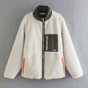 Sweat zippé moumoute homme blanc et kaki