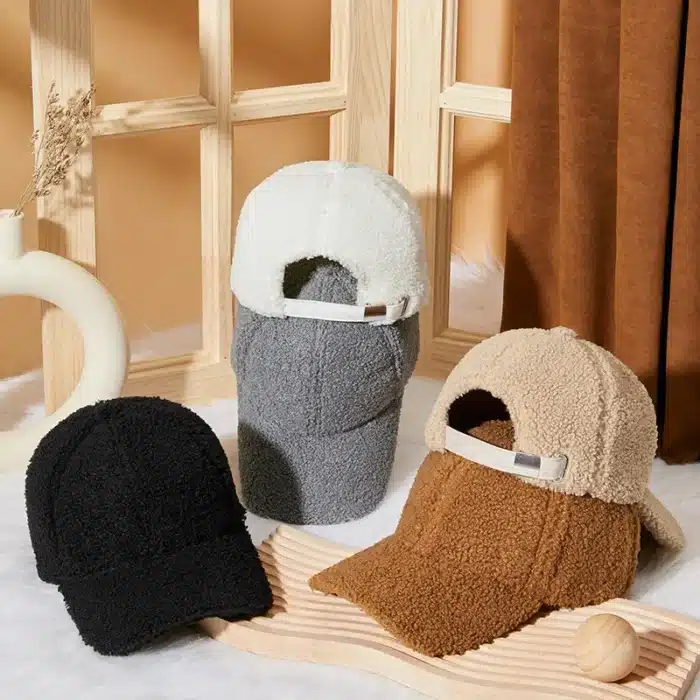 Casquette de baseball en laine d'agneau artificielle pour hommes et femmes, chapeaux de langue de canard, peluche épaissie, chapeau pare-soleil en velours monochrome, mode chaude, hiver, nouveau 5