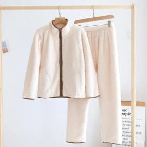 Pyjama femme veste et pantalon pilou blanc