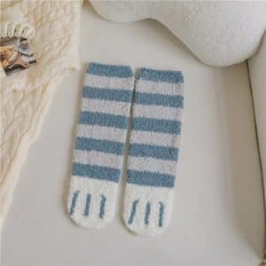 Chaussettes moumoute pattes de chat bleu