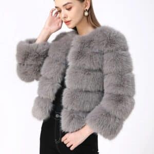 Manteau fausse fourrure femme gris​