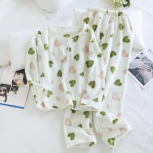 Ensemble pyjama femme coeur rose et vert