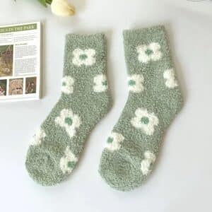 Chaussettes fleurs vertes en pilou